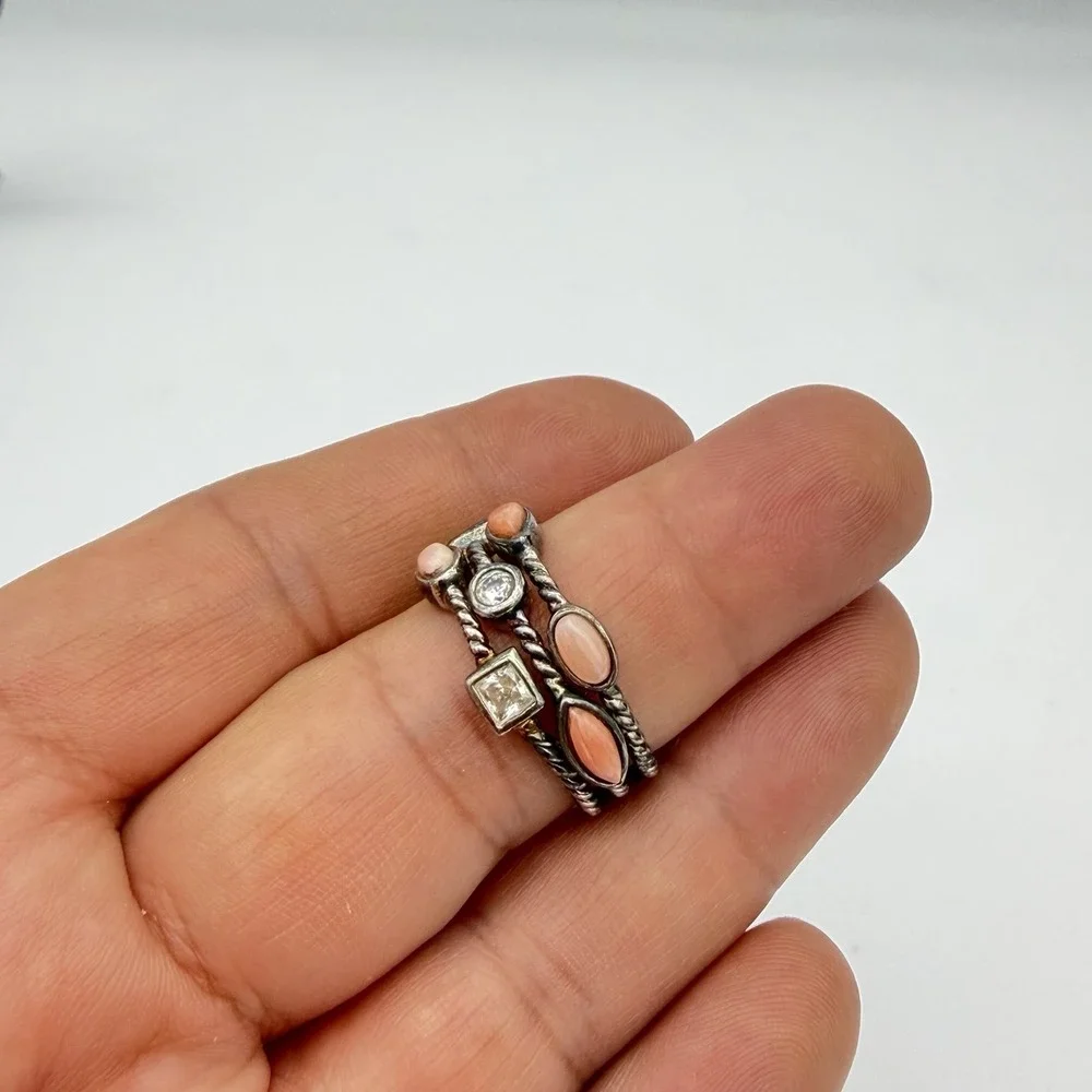 Vintage ESPO Joseph Esposito Sterling Silver 925 Coral Gemstone Ring CZ Sz 7‎